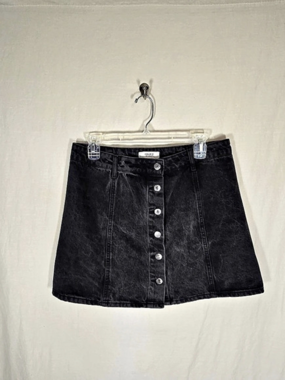 Forever 21 Black Washed Denim Button Front Mini Skirt Size 28 Y2K